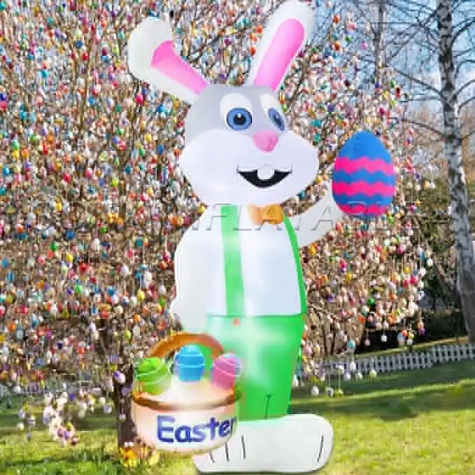 Outdoor Festival Decoration 6m Tall Inflatables Easter Bunny Giant Bunny Mascot With Eggs Easter Blow Up LED Lighted Rabbit For