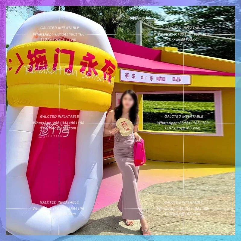 Custom IP exchangeable logo Inflatable Slippers Model flip-flops relaxed beach music season bar stage atmosphere layout props
