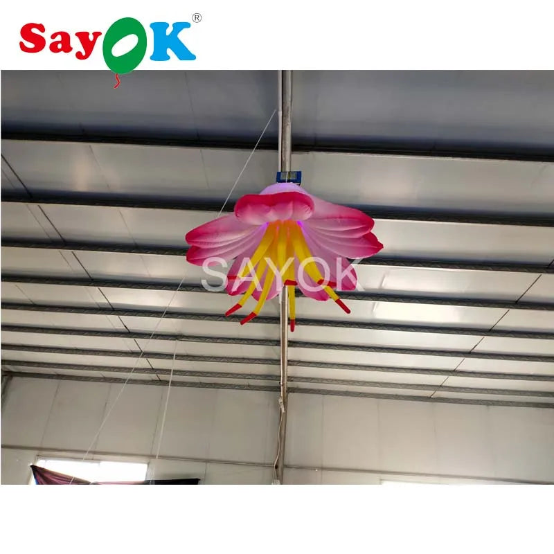 1m/3.28ft Inflatable Hanging Flower with Led Lights for Garden Party Hanging Decorations