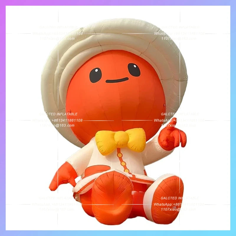 oxford cloth custom logo 4 meter orange inflatable cartoon man hat doll size amusement park advertising