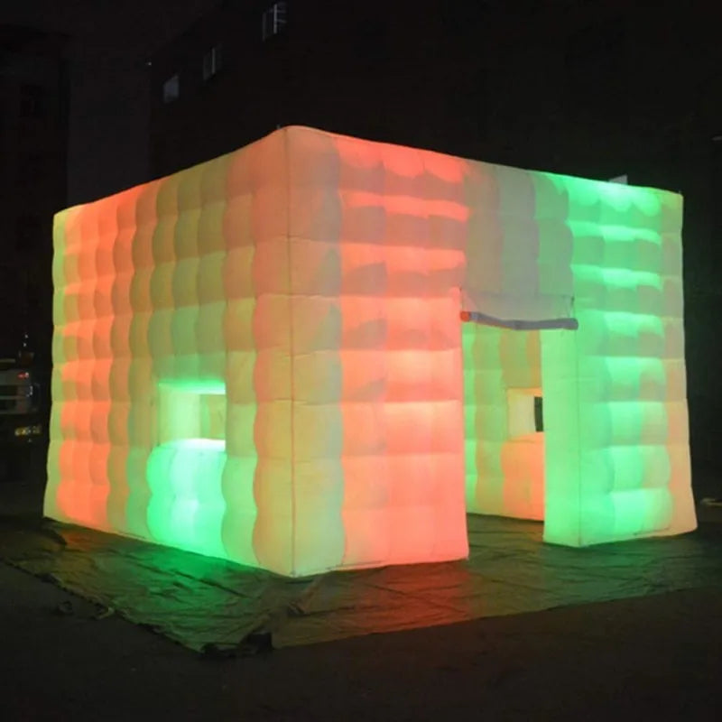 Exhibition Show 8m LED giant Inflatable Marquee Inflatable Air Cube Tent House with Blower Lighting Tent for Party Event