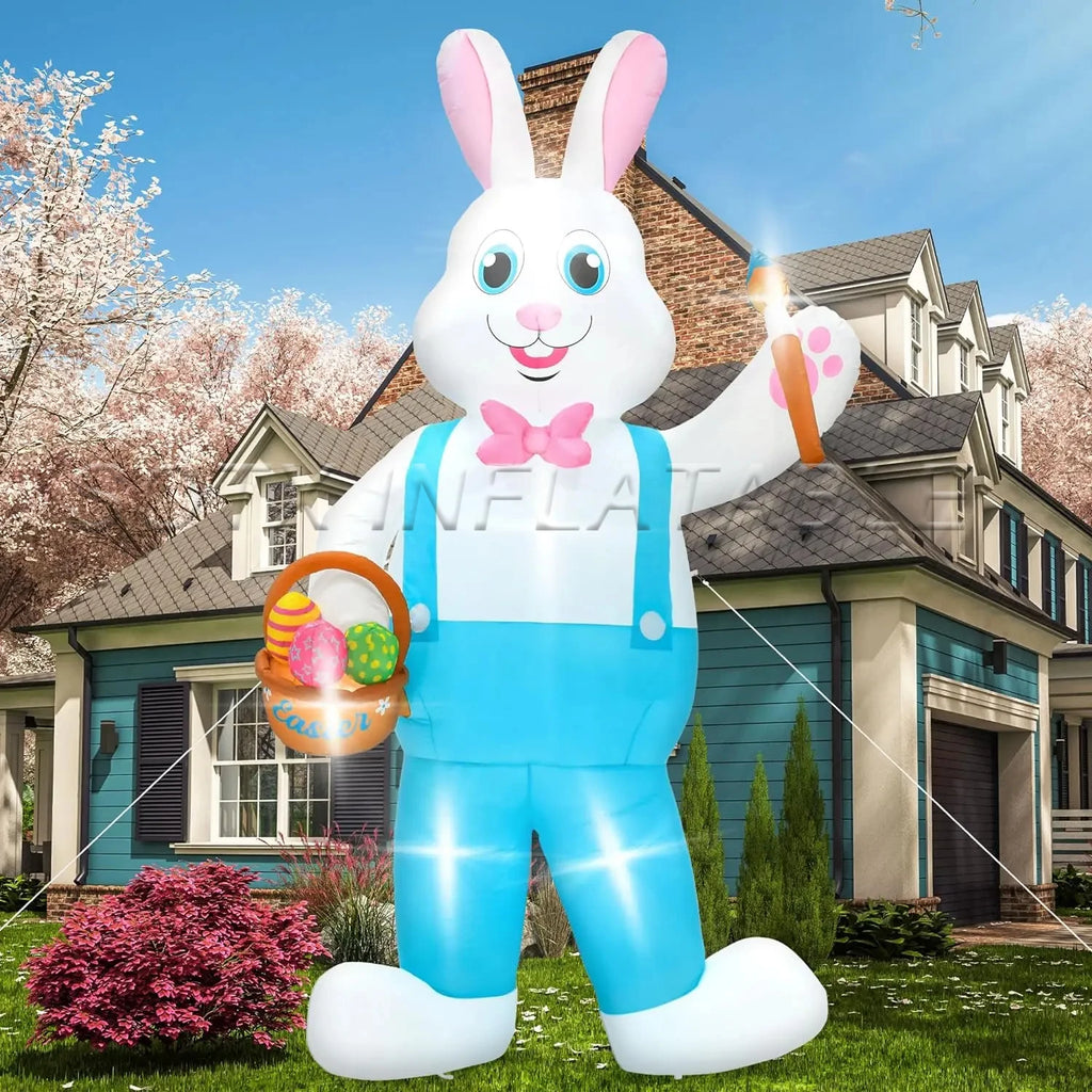 Outdoor Festival Decoration 6m Tall Inflatables Easter Bunny Giant Bunny Mascot With Eggs Easter Blow Up LED Lighted Rabbit For