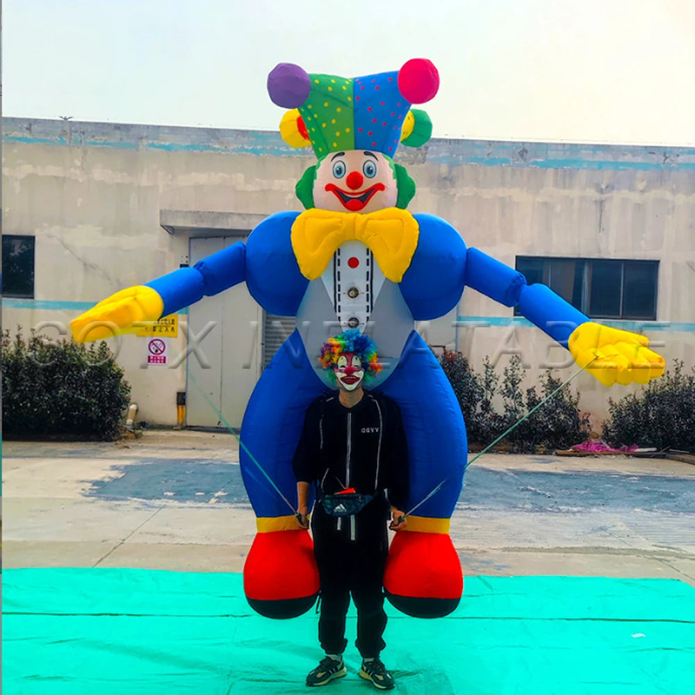 Carnival Parade 3.5m Large Inflatable Clown Costume Adults Walking Joker Cartoon Puppet Circus Props Performance Costume For