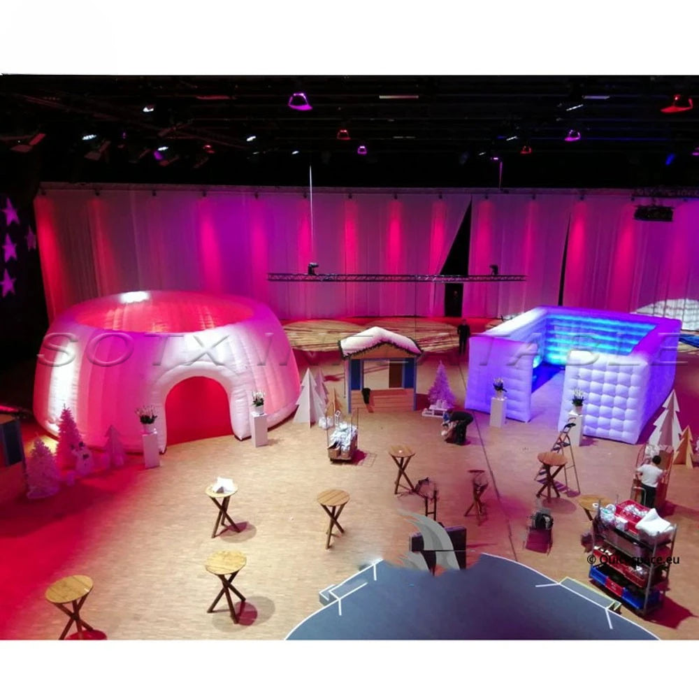 Roofless 8x Company Party Events6m Inflatable Curved Wall White Air Boxer Cube Tent Exhibition Showroom With Led Lights For