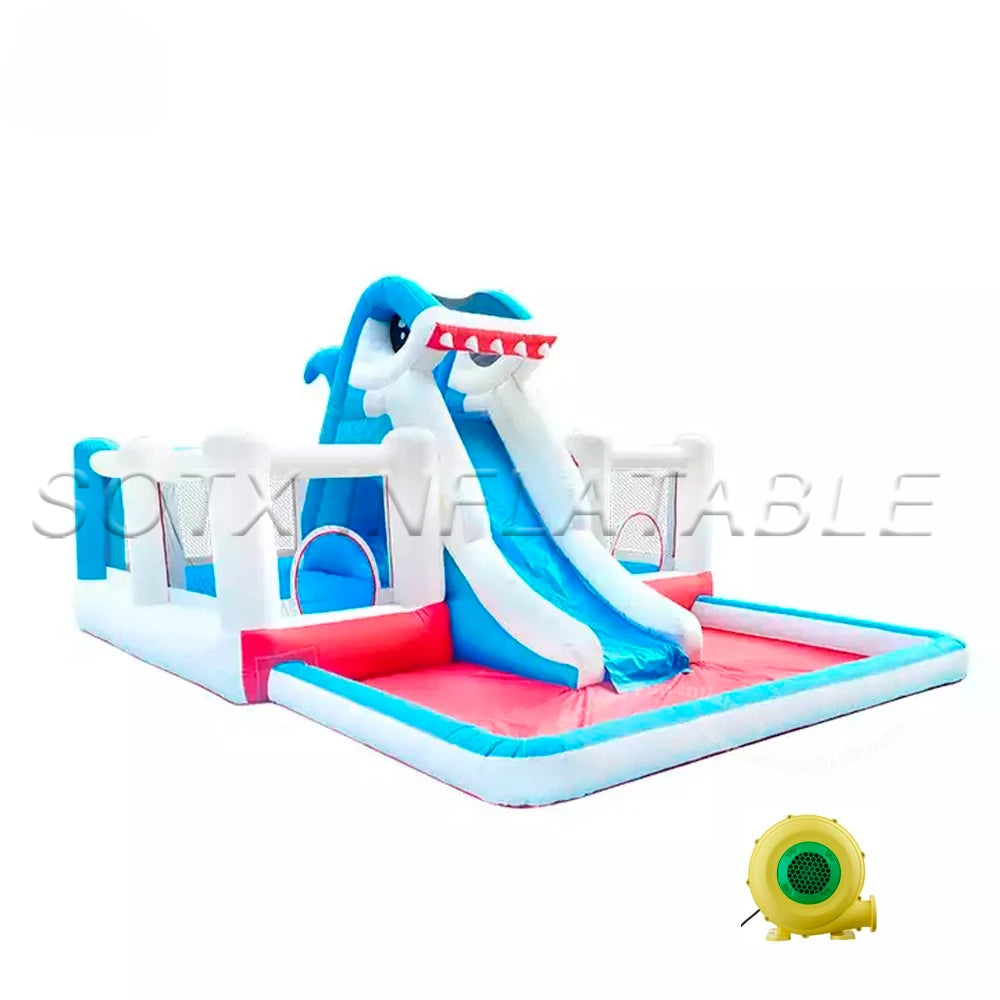 Jump Castle Bouncer Backyard Shark Animal Commercial Inflatable Water Slide With Pool For Kids Big Bounce House Jumper Bouncy