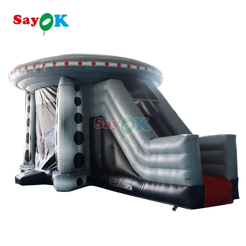 Party Outdoor Jumping 24.6ft Inflatable Spaceship Slide Jumping Bounce Inflatable Moonwalk Bounce House Castle for Kids