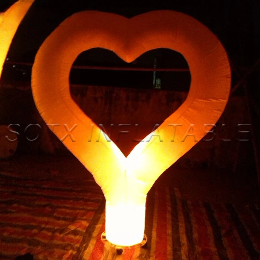 Valentine Decoration Changing led lighting Inflatable Heart model with base fan for Beautiful Romantic Wedding