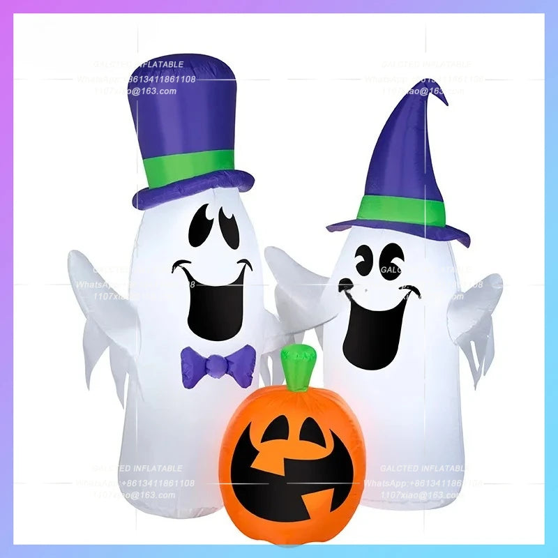 Inflatable Pumpkin Black Cat Ghost Balloons Halloween Decorations  With Lights For Outdoor Toys