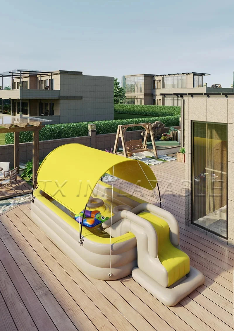 Cover For Courtyard Use Inflatable Outdoor Large Covered Swimming Pool With Slide, Children'S Swimming Pool Pergola