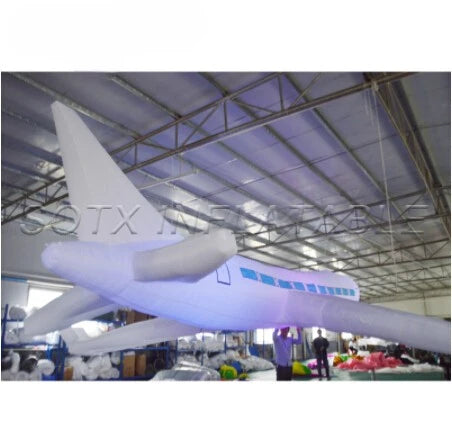 Theme Party Decoration 10m/32.8ft Giant Inflatable Hanging Airplane Model Inflatable Aircraft with Lights for Advertising