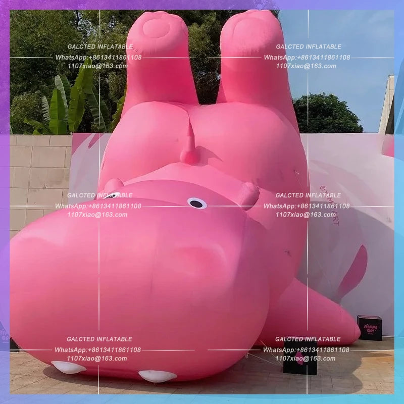 cartoon animal new year festival Giant pink inflatable hippo customize continue power on blower air model activity advertising