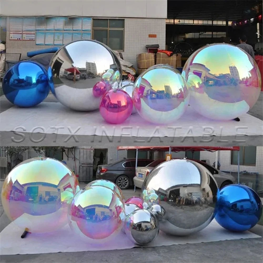 Party Hanging Decoration Iridescent And Silvery Inflatable Mirror Ball Giant Mirror Balloon Disco Sphere For Wedding Nightclub