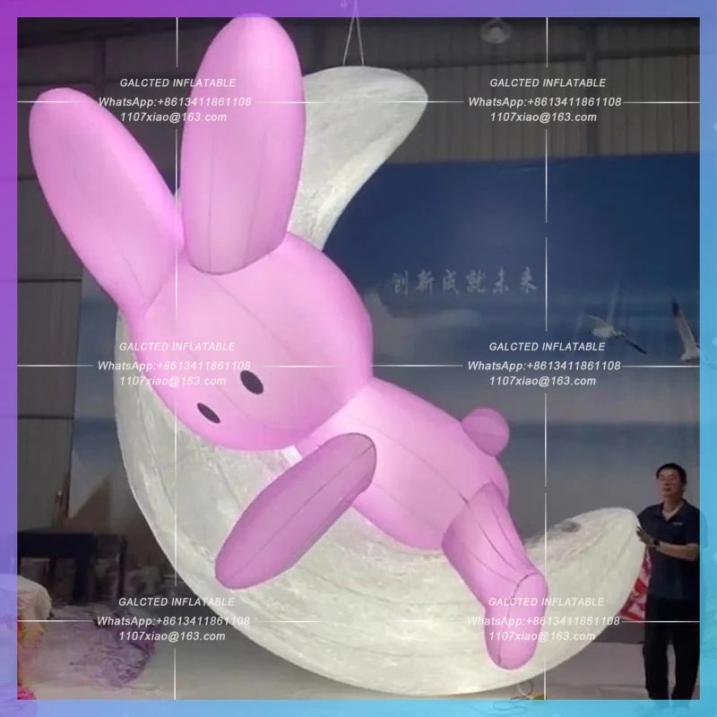Festival shopping mall atrium Inflatable cartoon Pink Rabbit Moon Model mid-autumn hanging gas model lighting atmosphere props
