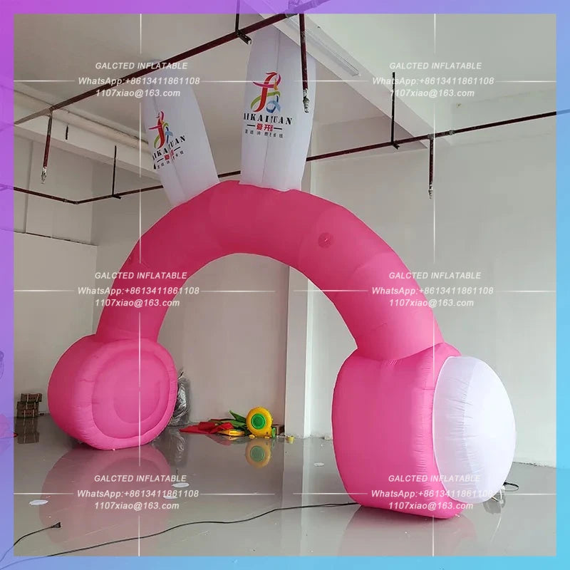 ear wearing earphone arch air mold  Inflatable cartoon cute pink rabbit opening ceremony drainage door head creative props