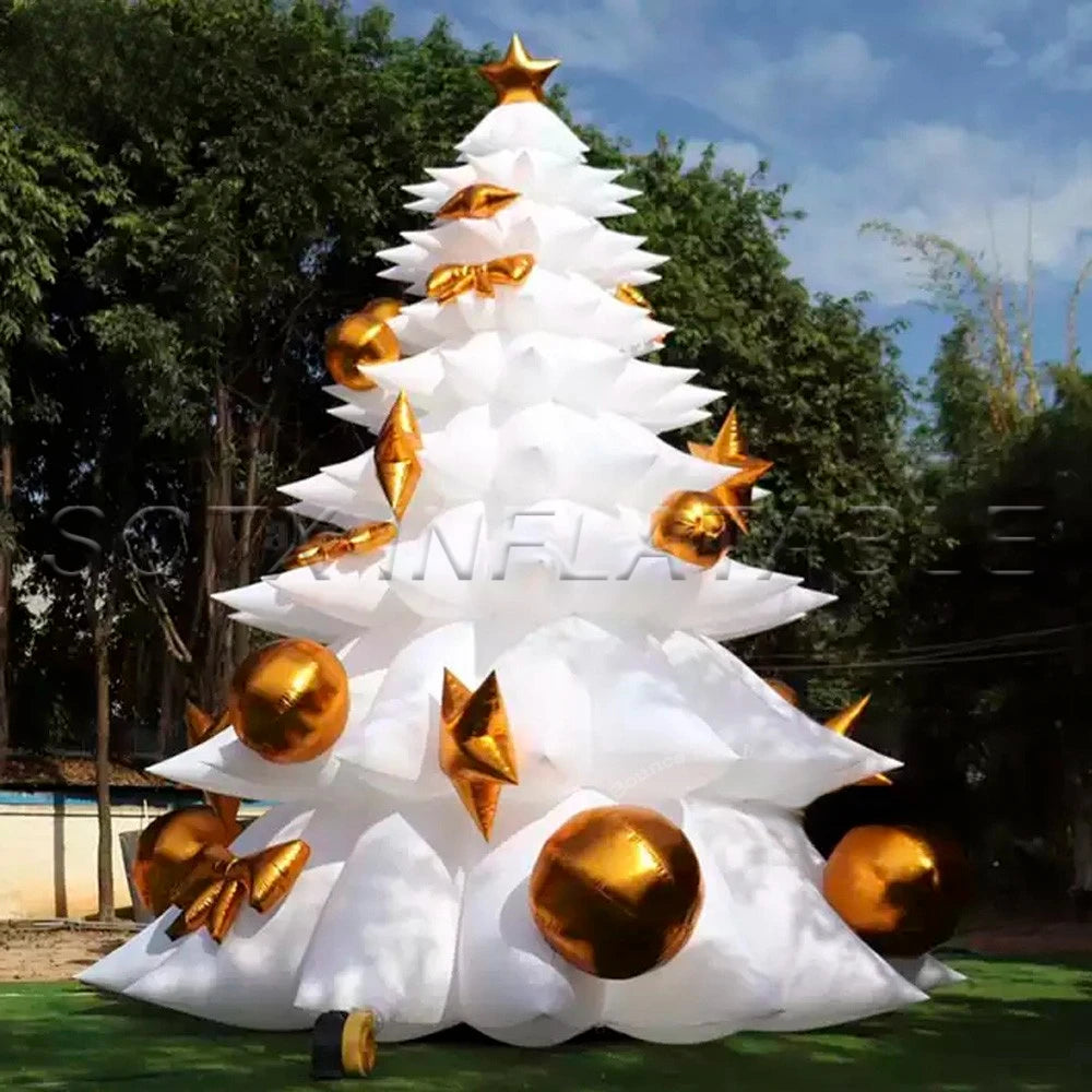 New Year Decoration 30ft Outdoor Giant LED Lighting White Inflatable Christmas Tree Holiday Street Blow UP Toys for Xmas
