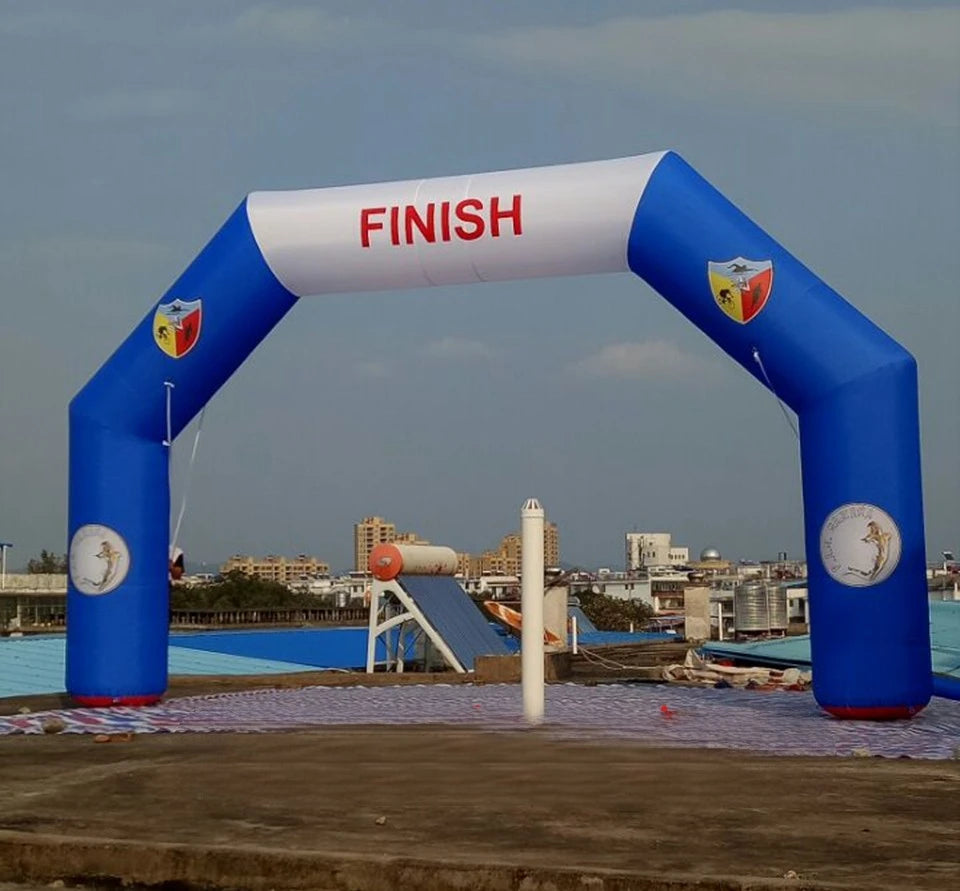 Blue and White Inflatable Finish Line Arch with Logo for Advertising