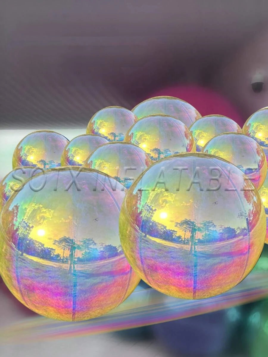 Party DecorationIridescent Silver Inflatable Mirror Ball Set Reusable Mirror Sphere Rainbow Big Shinny Bubble Balloons Hanging