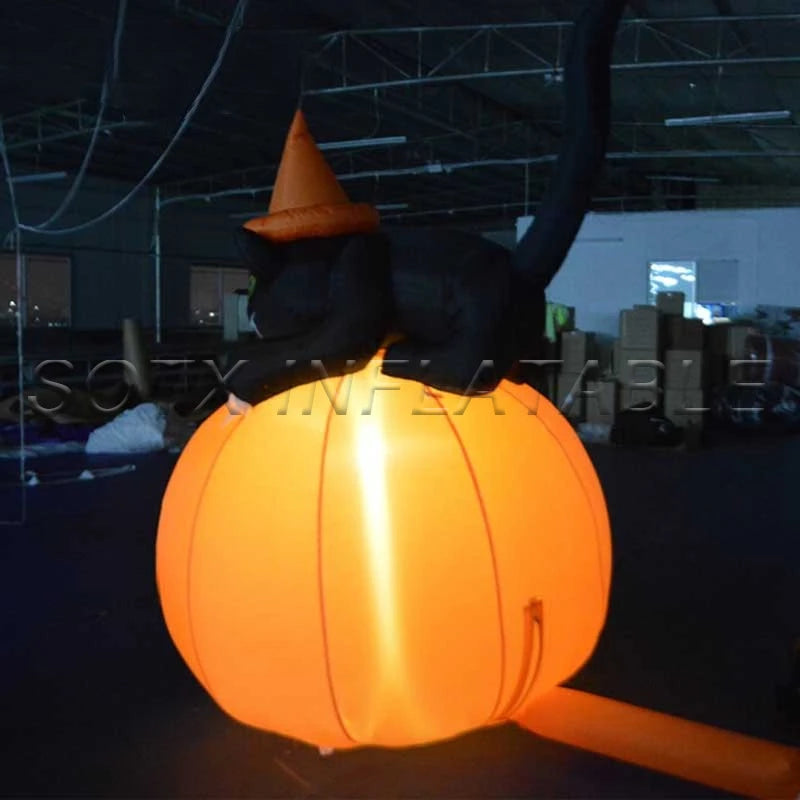Yard Party Decoration 2m Tall Inflatable Pumpkin Decoration Halloween Pumpkin with Cat Model Ornament for Home Halloween