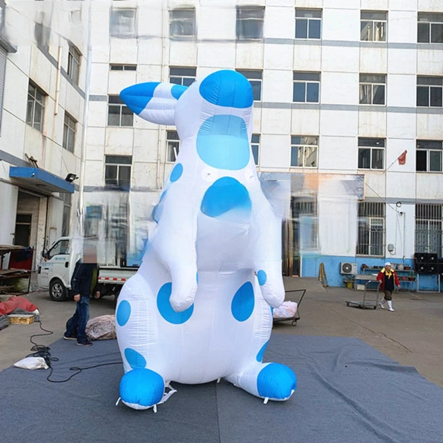 for Advertisement New Style Inflatable Easter Decoration "White Rabbit with Blue Round Spots" Inflatable Rabbit Model Decoration