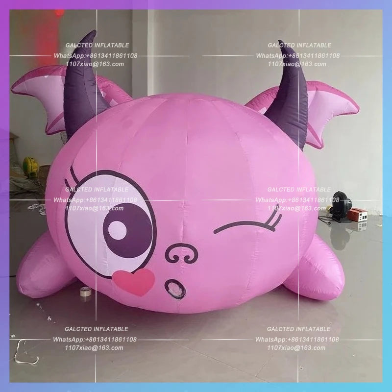 pink fat dragon imp mythical Inflatable cartoon on the floor creature with Wings Halloween bar lighting props shopping mall