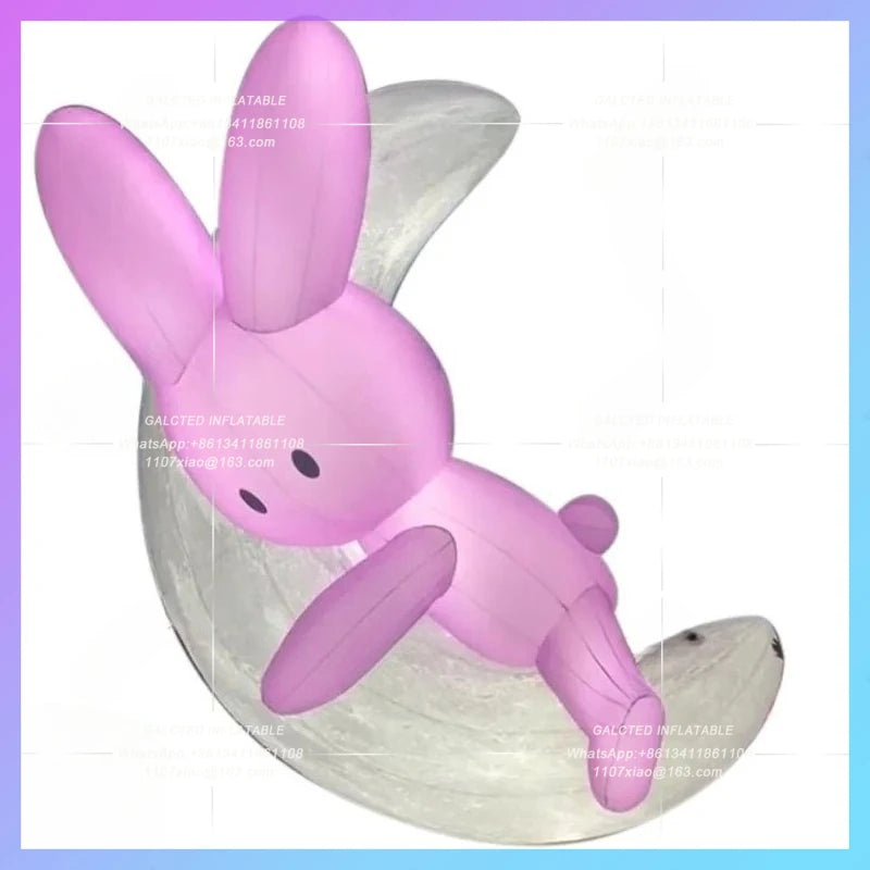 Festival shopping mall atrium Inflatable cartoon Pink Rabbit Moon Model mid-autumn hanging gas model lighting atmosphere props