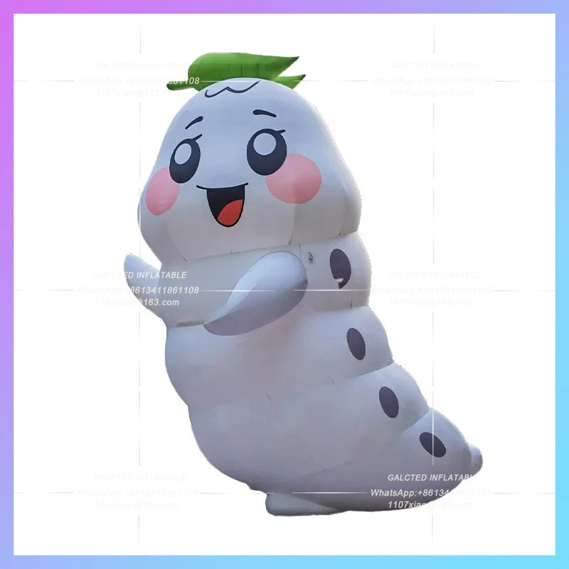 leave caterpillar cartoon climb animal Huge white infltable silkworm baby cute insect for farm plant park decoration