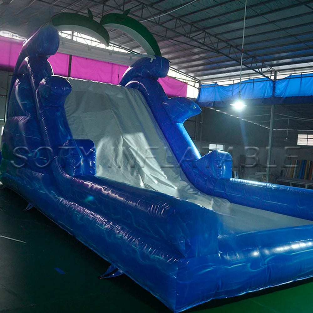 Combo Bounce House Commercial Ocean Themed Inflatable Water Slide With Pool Dolphin Animal Blue Bouncer Tropical Waterslide