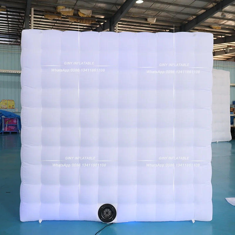 White Inflatable LED Photo Booth Cube Tent  Portable Selfie Cabin with Full Lighting for Event Party Advertising and Weddings