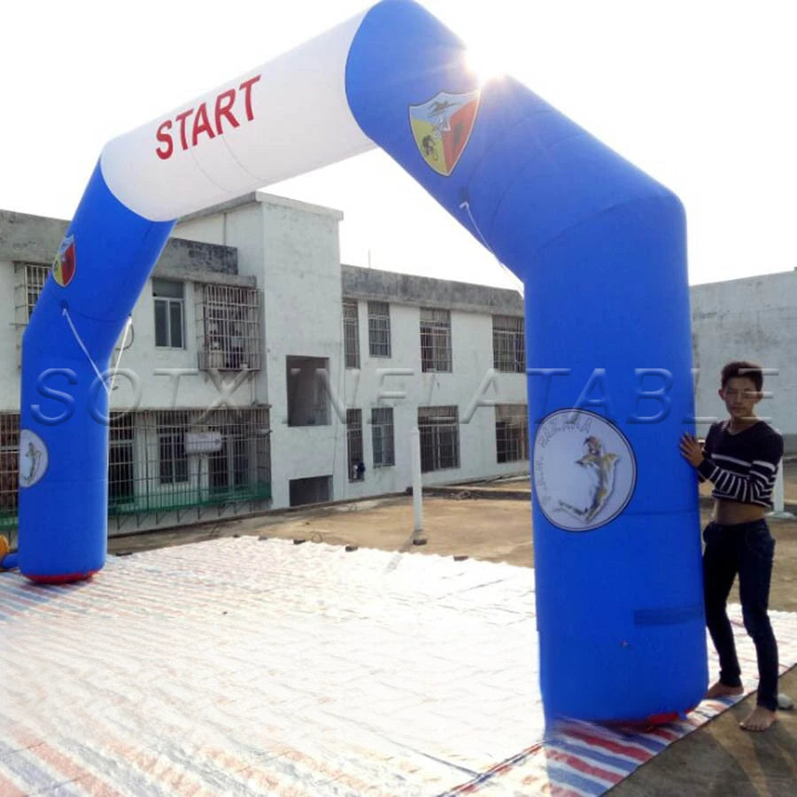 Blue and White Inflatable Finish Line Arch with Logo for Advertising