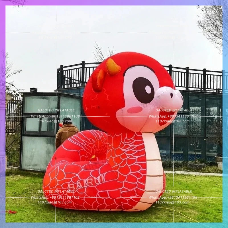 Chinatown new year's event,Giant inflatable snake red cartoon snakes for festive parade prop