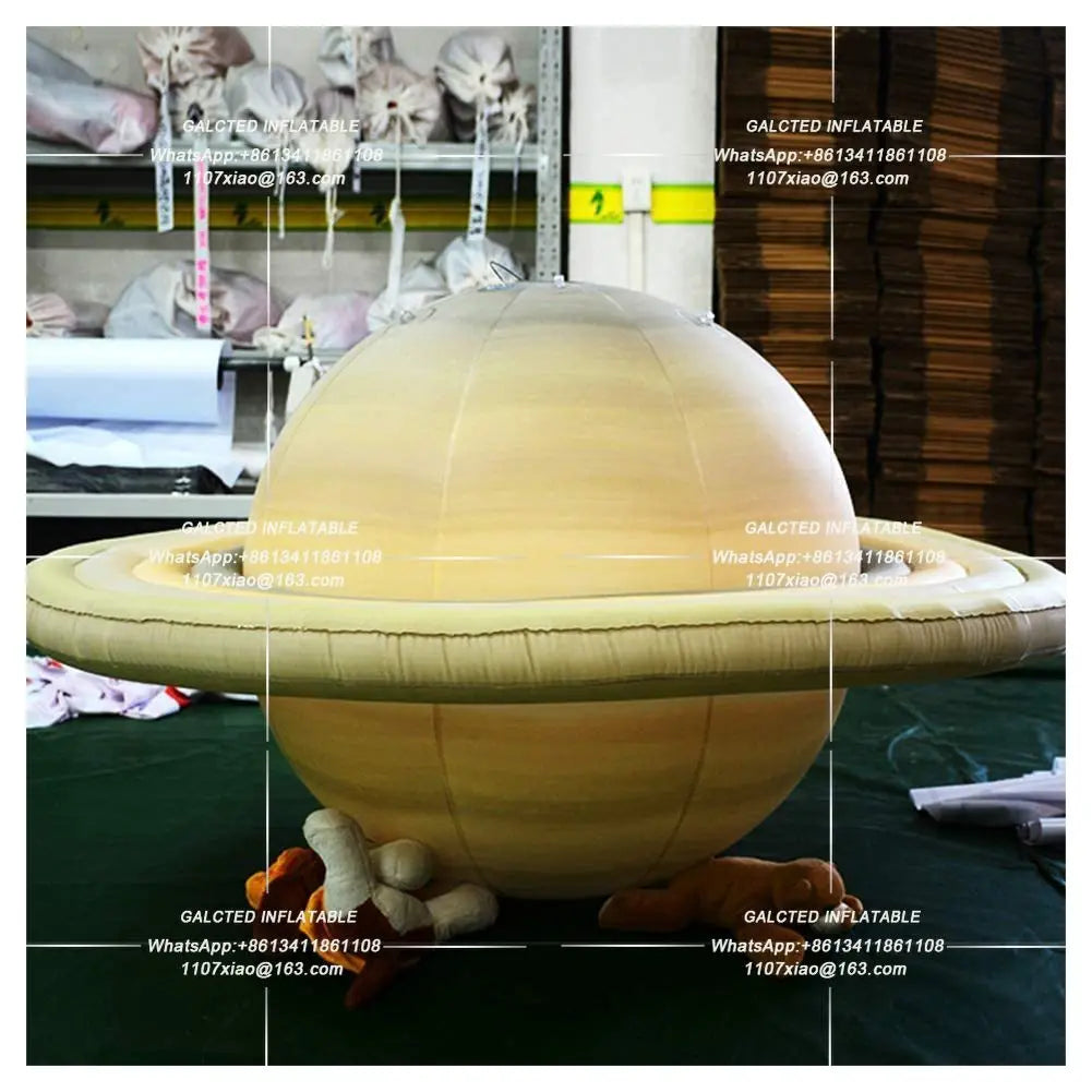 Giant Inflatable Saturn Ball with LED Lights PVC Airtight Planet Balloon Solar System Learning Decoration Hanging or Ground Use
