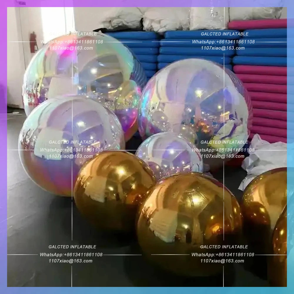 Inflatable Disco Ball Giant Spheres Holographic Gold Inflatable Mirror Ball 50cm Hanging  For Events Show Decoration