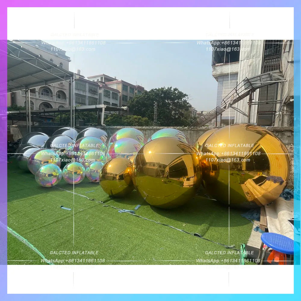 Inflatable Mirror Ball Metallic Mirror Wedding Decoration Sphere Sealed 50cm Gold Silver Balloon With Pump For Outdoor Art Show
