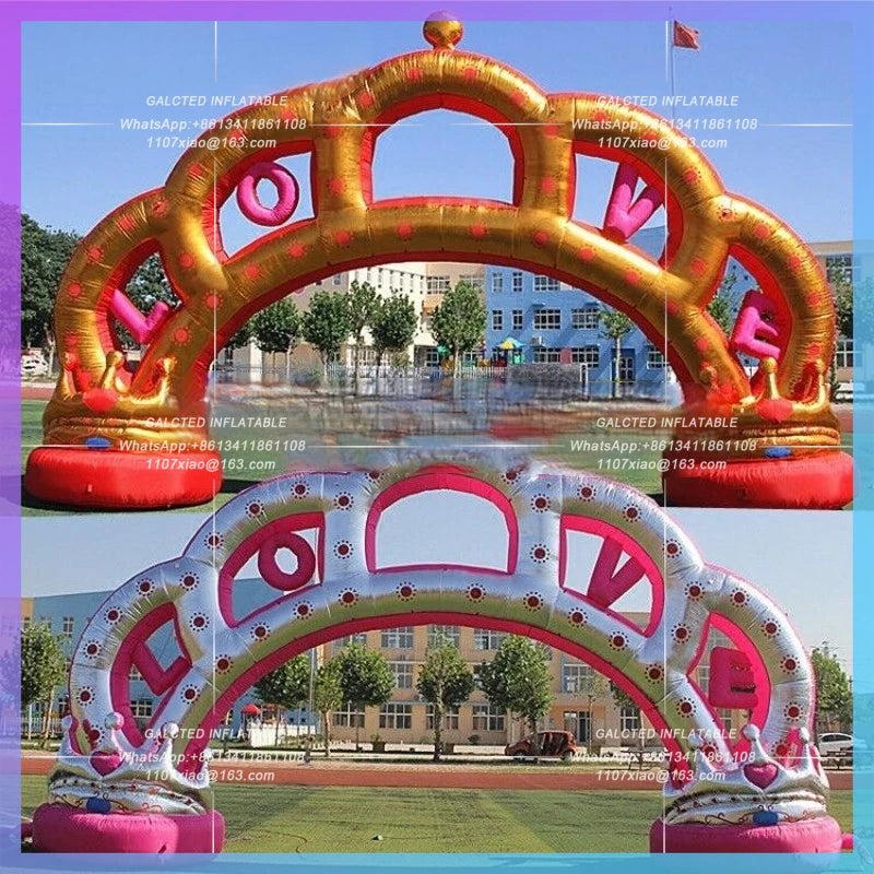 golden round inflatable wedding outdoor silvery Customized  entrance arches circus inflatable crown arch for party decoration