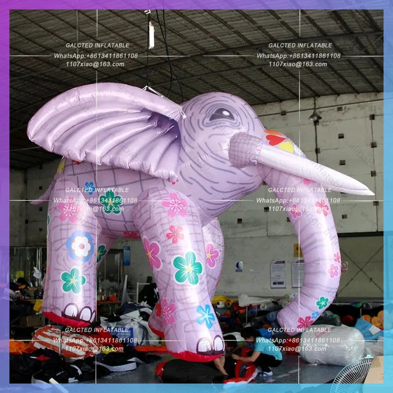 Inflatable Elephant Model Lovely 2.4X2.2X2 Meters for Decoration Customized Blow Up Flower Elephant for Advertising Cartoon Toys