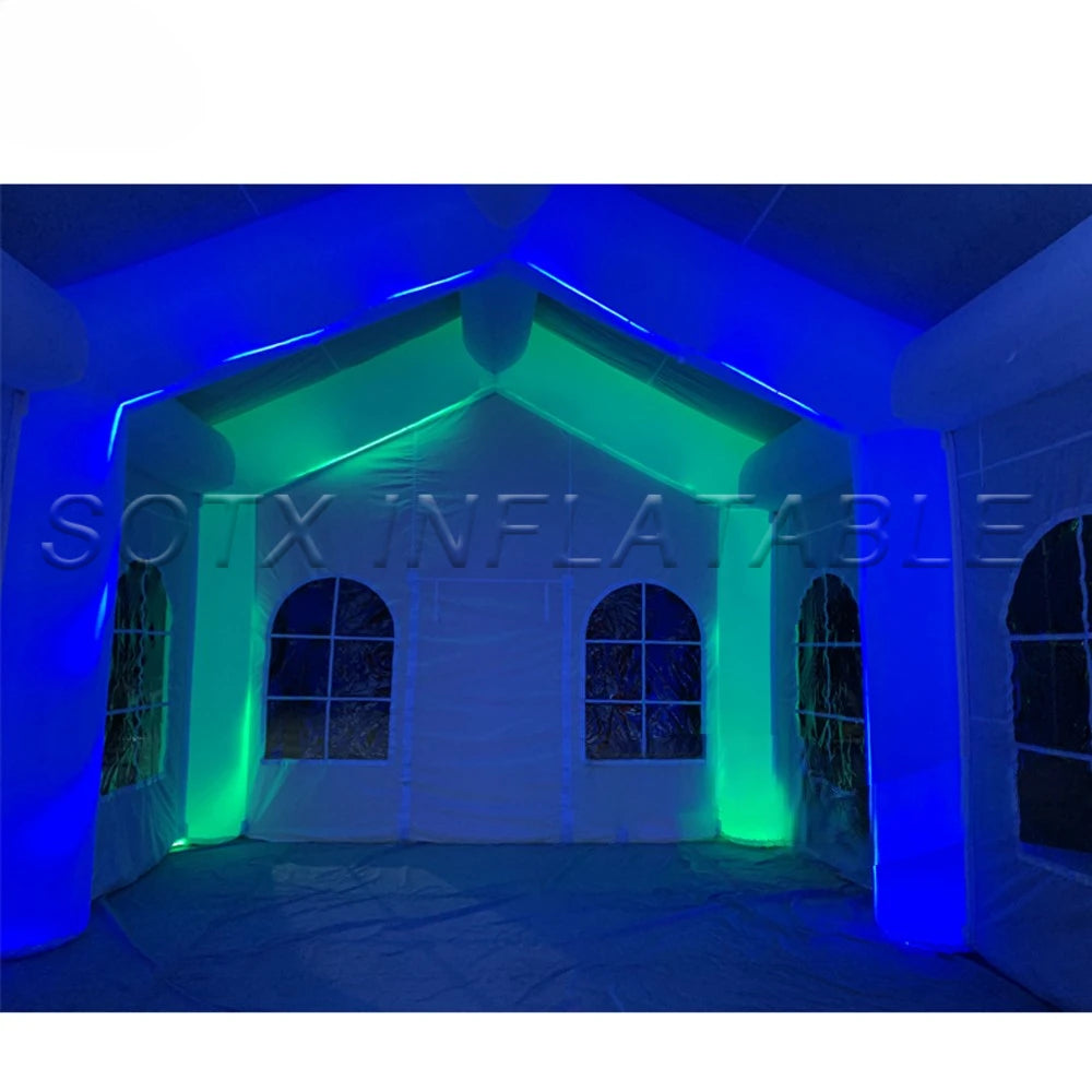 LED Light Strip Customized Large White Inflatable Wedding Tent Blow Up Party Center Event Station Tunnel Marquee With 1Free Logo