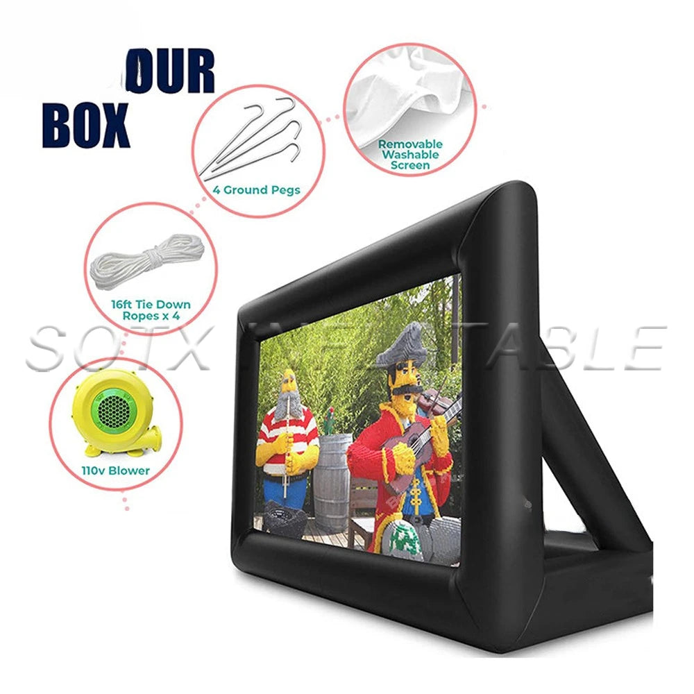 Cinema With Fan Outdoor Inflatable Movie Screen 14/16ft Projector Movie Film Screen For Home Backyard Party Games Theater