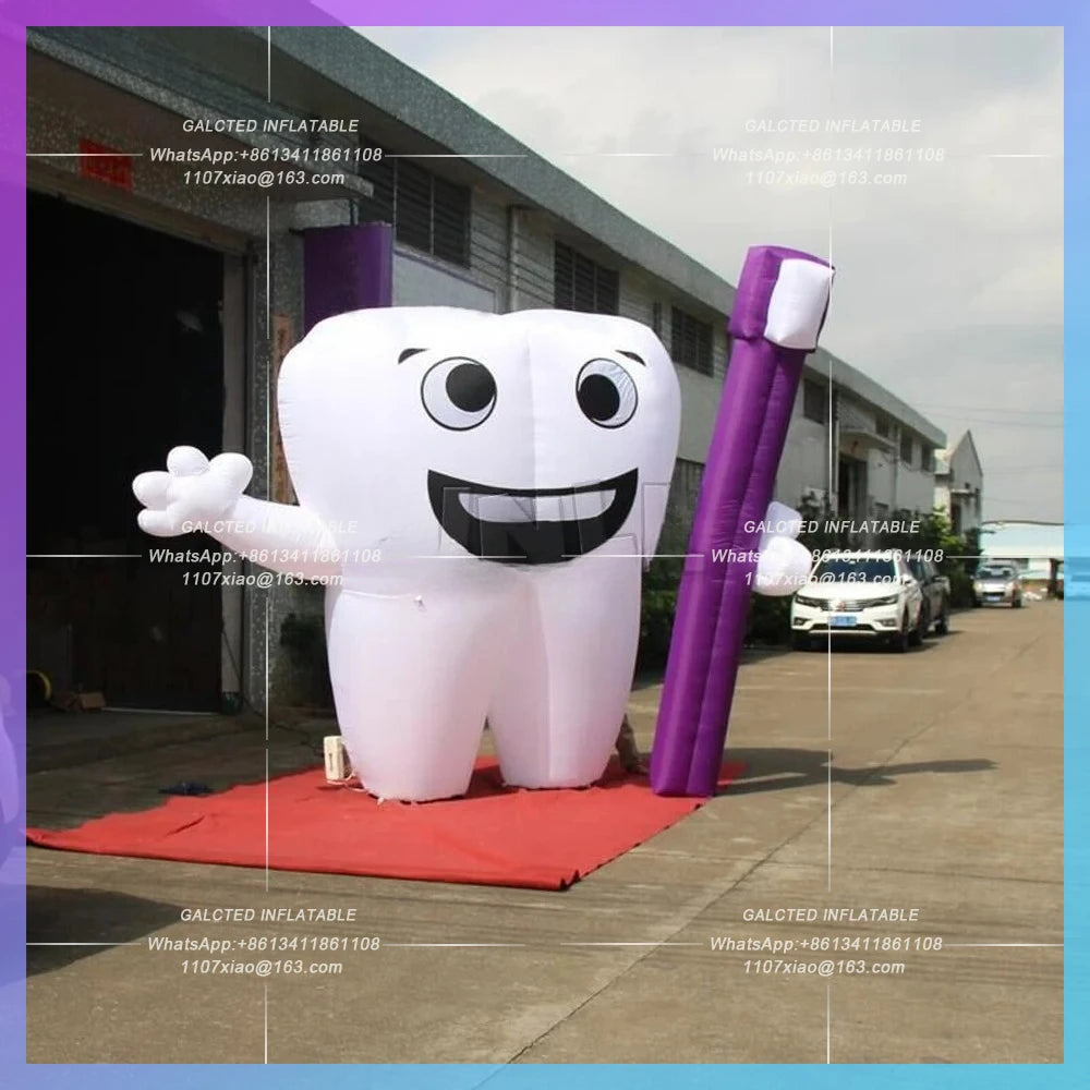 Inflatable Tooth Cartoon Model Dental Giant Inflatable Tooth Balloon With Blower And Toothbrush For Outdoor Advertising