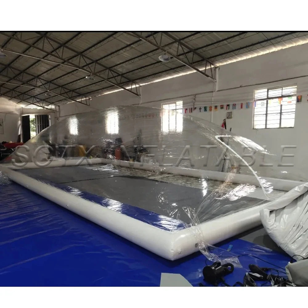 customize PVC Pool Cover 6m*5m*2.5m with 2 blowers shipping by express