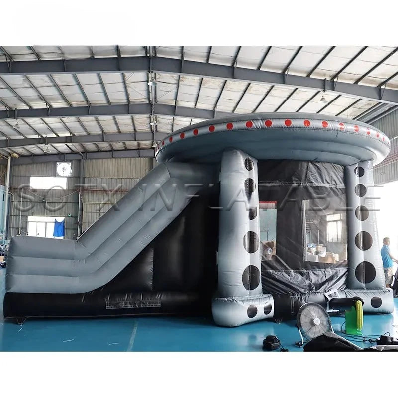Party Outdoor Jumping 24.6ft Inflatable Spaceship Slide Jumping Bounce Inflatable Moonwalk Bounce House Castle for Kids