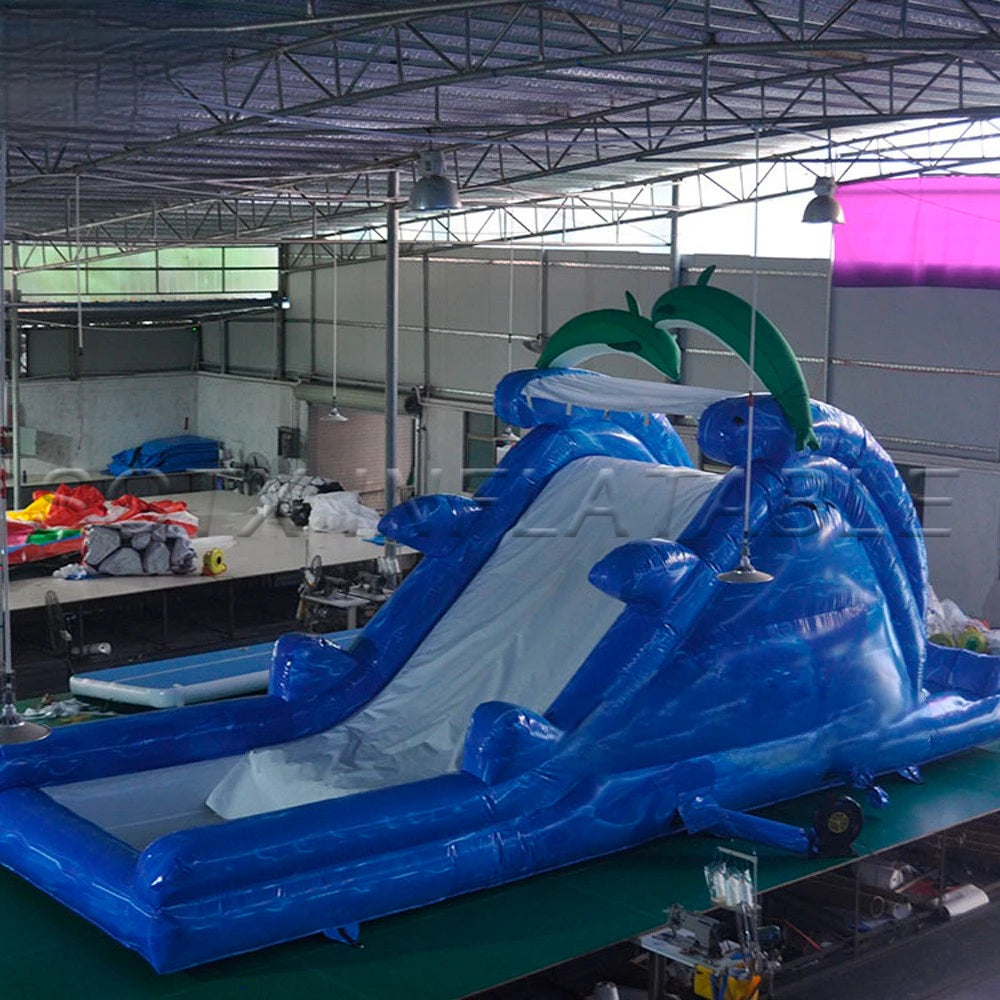 Combo Bounce House Commercial Ocean Themed Inflatable Water Slide With Pool Dolphin Animal Blue Bouncer Tropical Waterslide