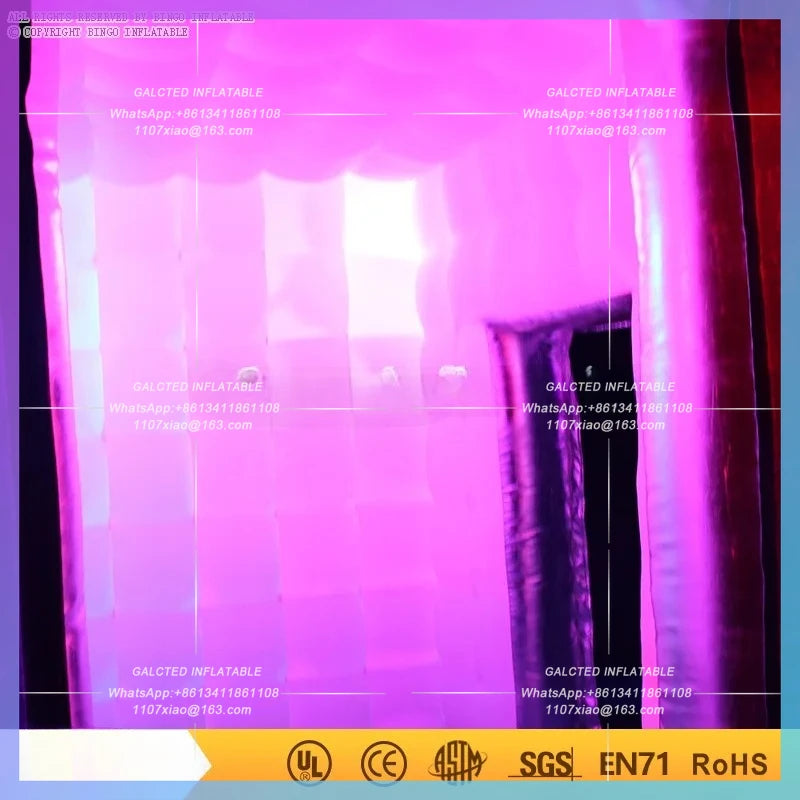 Inflatable Photo Booth Tent Silver Color Photo Booth High Quality 2.4X2.4X2.4 Meters LED Lighting  For Wedding Party Toy Tents