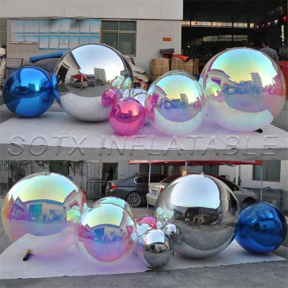 Party Hanging Decoration Iridescent And Silvery Inflatable Mirror Ball Giant Mirror Balloon Disco Sphere For Wedding Nightclub