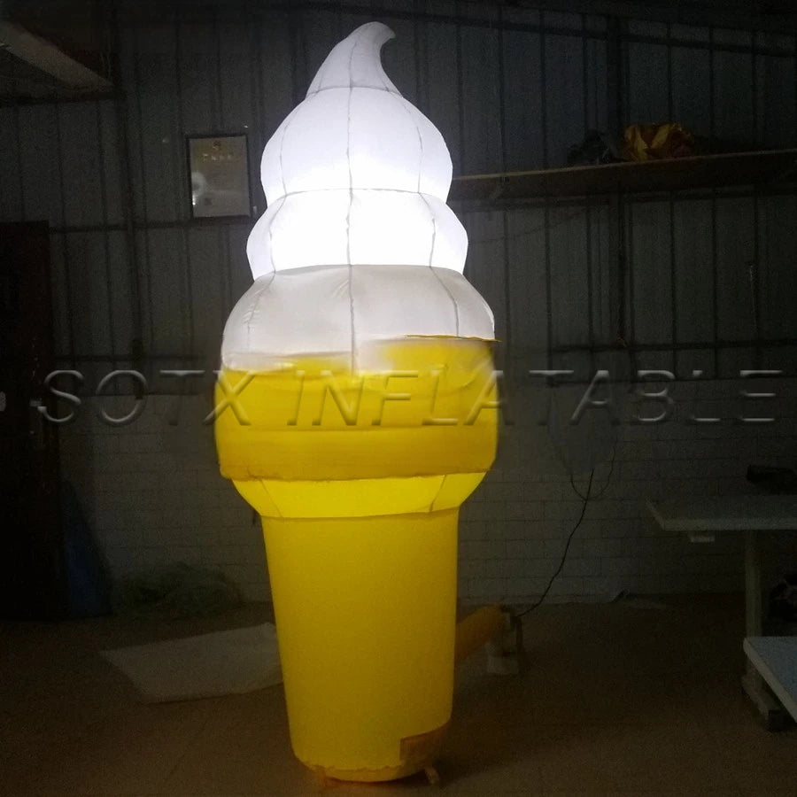 Free Air Blower Amazing Inflatable Ice Cream Model With Led Lights For Advertisement With