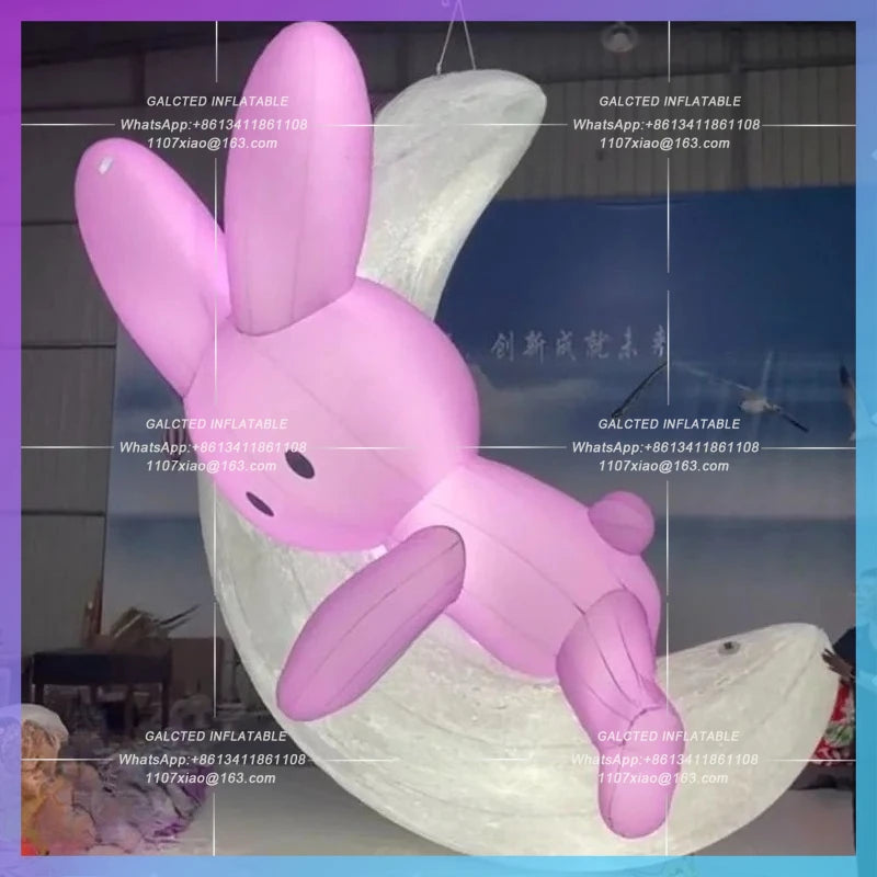 Festival shopping mall atrium Inflatable cartoon Pink Rabbit Moon Model mid-autumn hanging gas model lighting atmosphere props