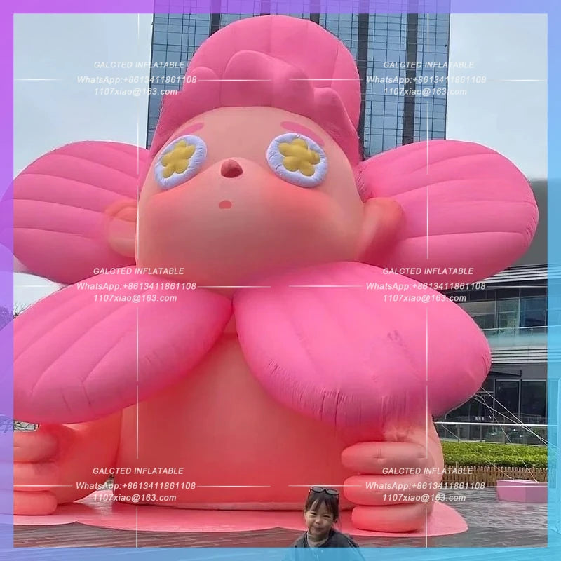 flower bears with air blower Pink inflatable cherry bloom bear cartoon balloon
