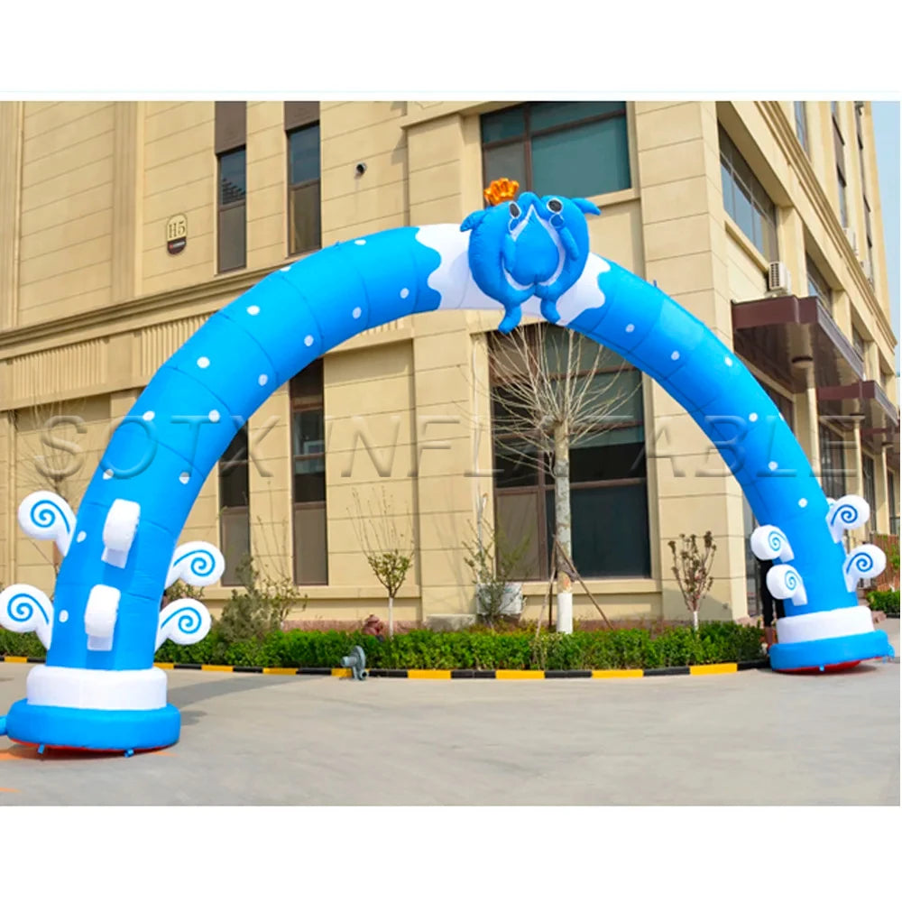 For Kids Party Lovely Design Blue Inflatable Dolphin Arch For Aquarium Theme Entrance Arch Air Door Gate