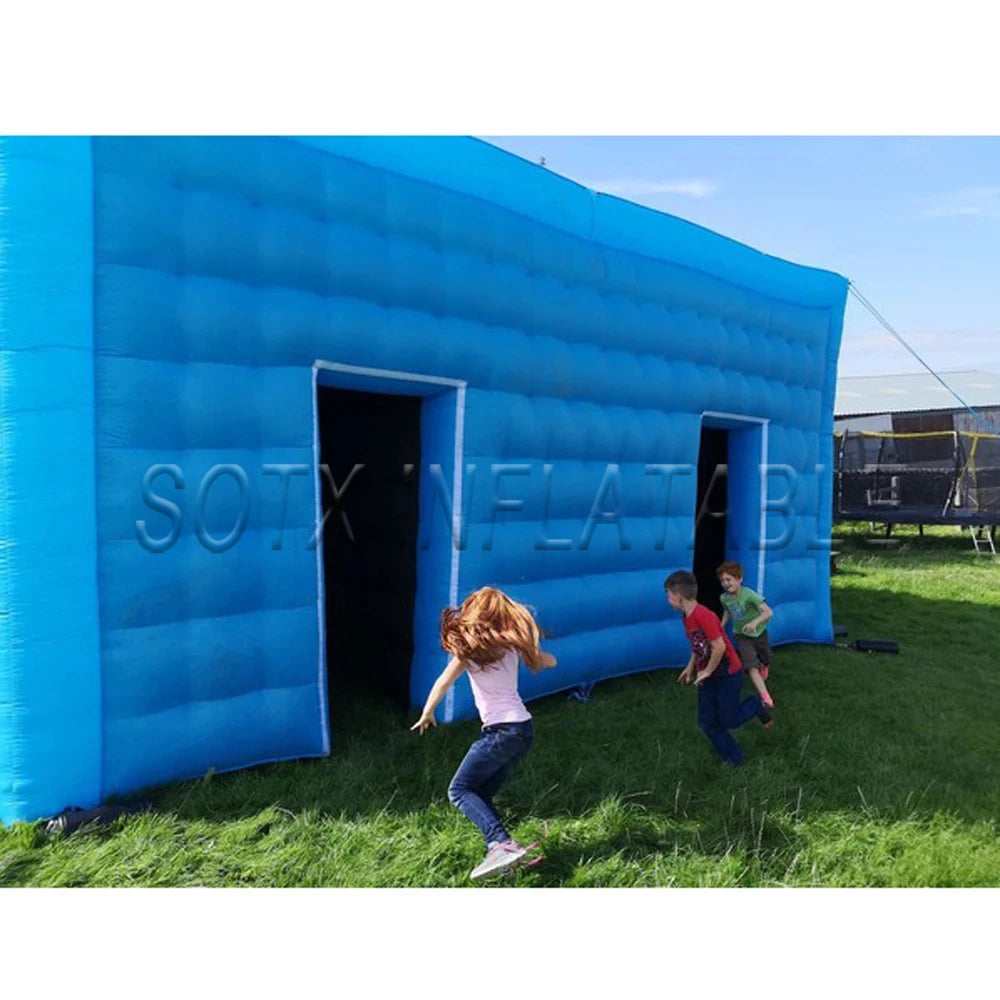 For Event Business/Pr Outdoor Fancy Blue Inflatable Air Cube Tent With 2 Doors Portable Blow Up Party Wedding House With Blower