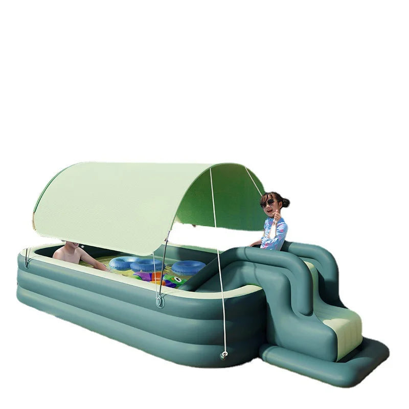 Cover For Courtyard Use Inflatable Outdoor Large Covered Swimming Pool With Slide, Children'S Swimming Pool Pergola