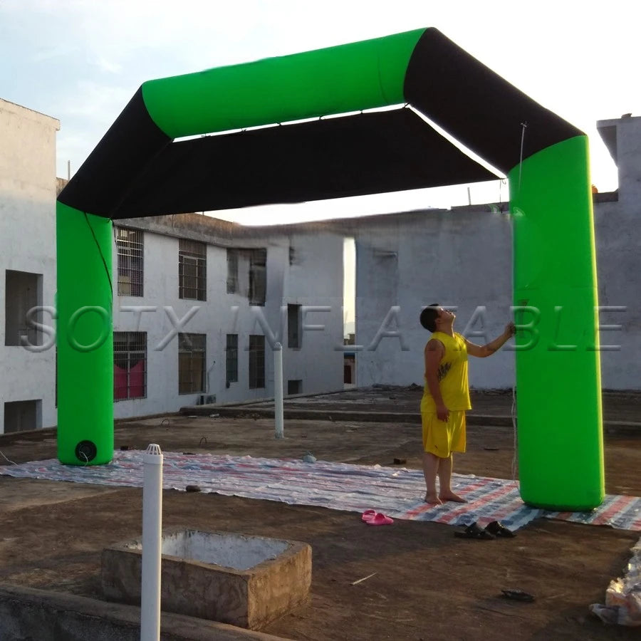 banner on top for Marathon 5x3.3m perfect designed black green arch door inflatable Start Finish Line Archway with removable
